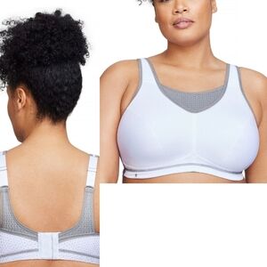 $59 NEW 40DD GLAMORISE Elite Performance Cami Sports Bra Full Coverage White NWT